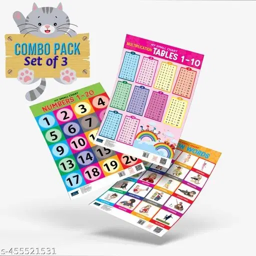 Bookford Publications My small chart Numbers, Action Words & Tables (Set of 3)