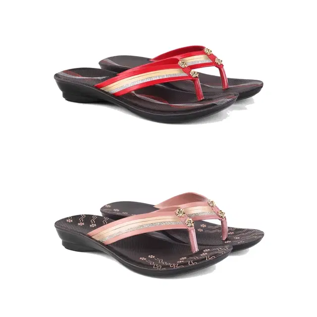 Flats for Women, Set of 2 (Multicolor, 7)
