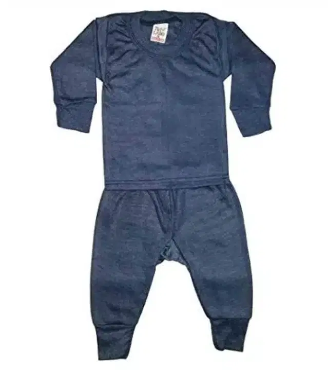 Woolen Solid Top & Bottom Set for Kids (Blue, 6-12 Months)