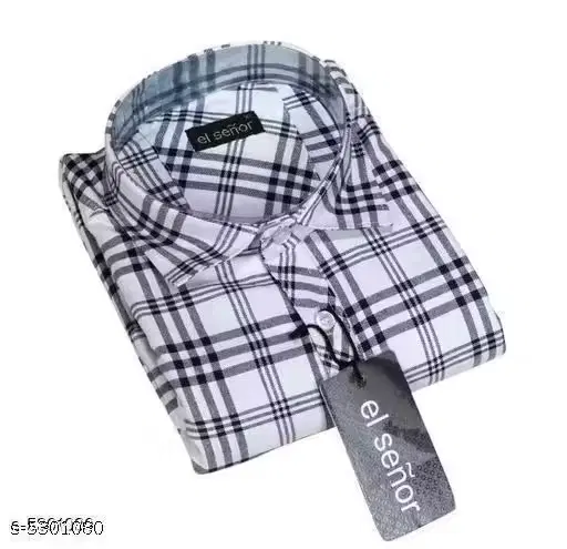 Check Printed Shirt For Men, White & Grey (XL)