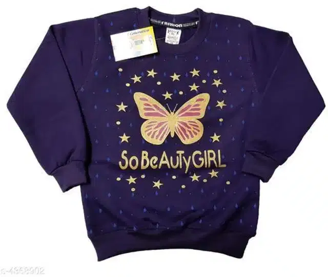 Fleece Printed Full Sleeves Round Neck Sweatshirt for Girls (Navy Blue, 3-4 Years)