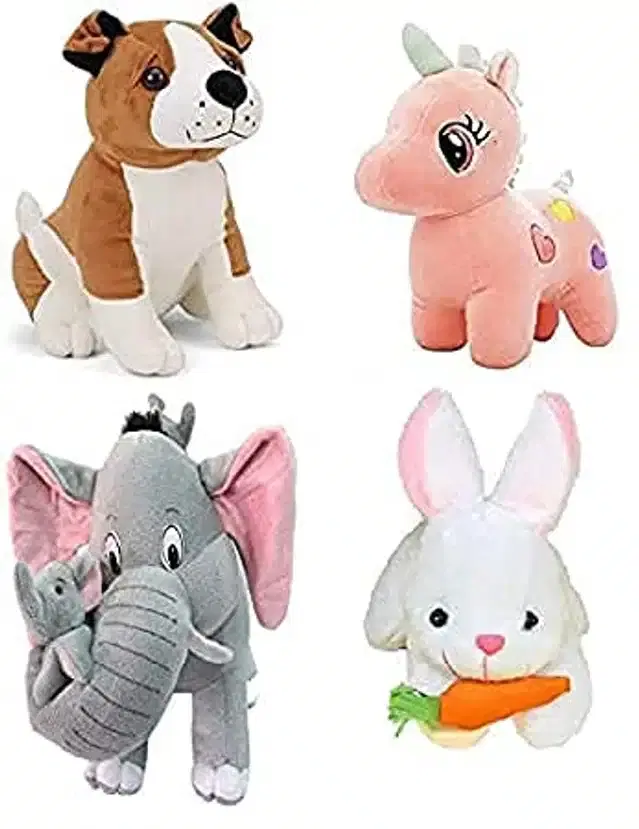 Stuffed Soft Animal Toy, Pack of 4, Multicolor