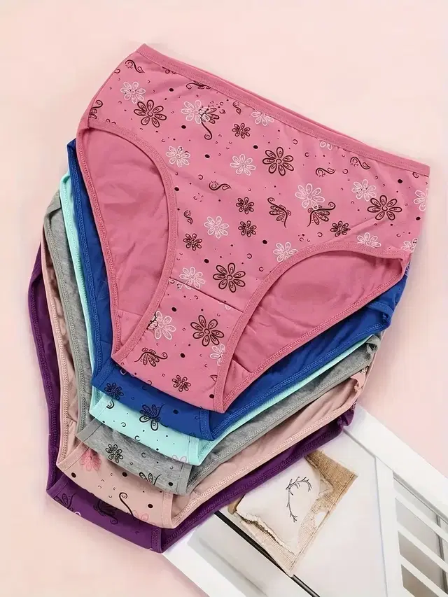 Cotton Printed Briefs for Women, Pack of 6 (Multicolor, M)