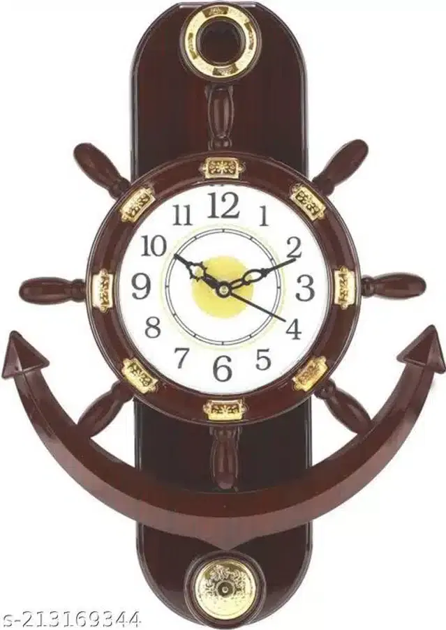 Plastic Analog Wall Clock, Brown & White