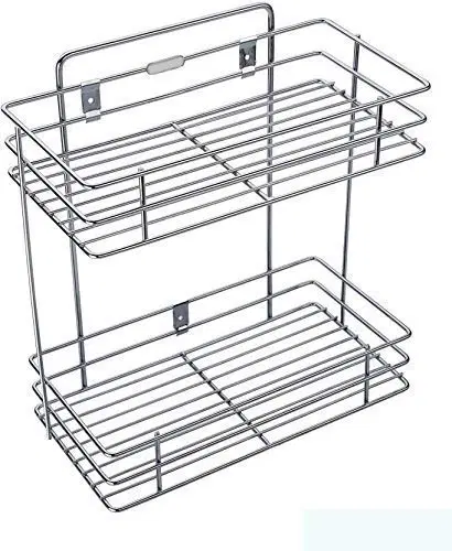 2-Tier Wall Mount Multipurpose Utensil, Spice Storage Kitchen Rack and Organizer for Kitchen and Bathroom, Stainless Steel (Pack of 1)