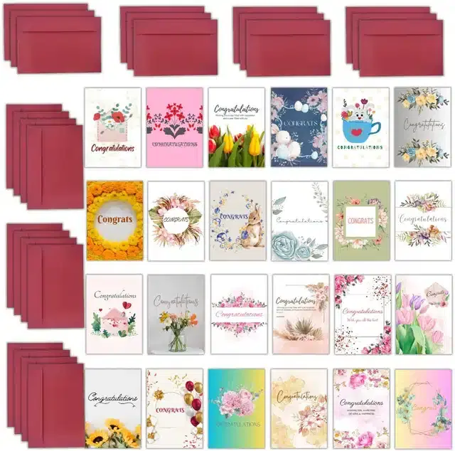 Congrats Wishes Greeting Card with Envelopes, Multicolor, Set of 24