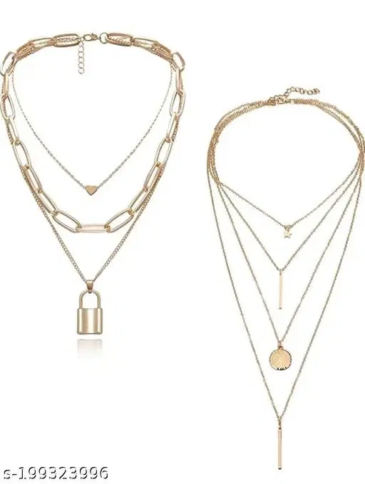 Trendy Urbanic Triple Layered Minimal Necklace for Girls And Women Combo Of 2 Pendant