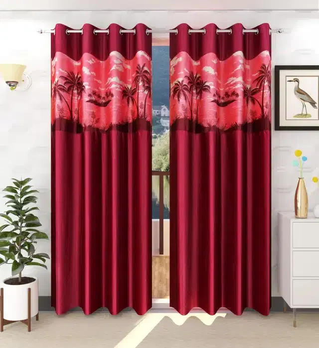 Door Curtains, Pack of 2, Maroon, 7 feet
