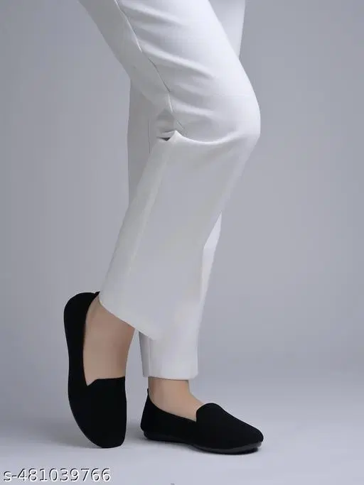 Textured Mesh Ballerinas for Women (Black, IND-7)