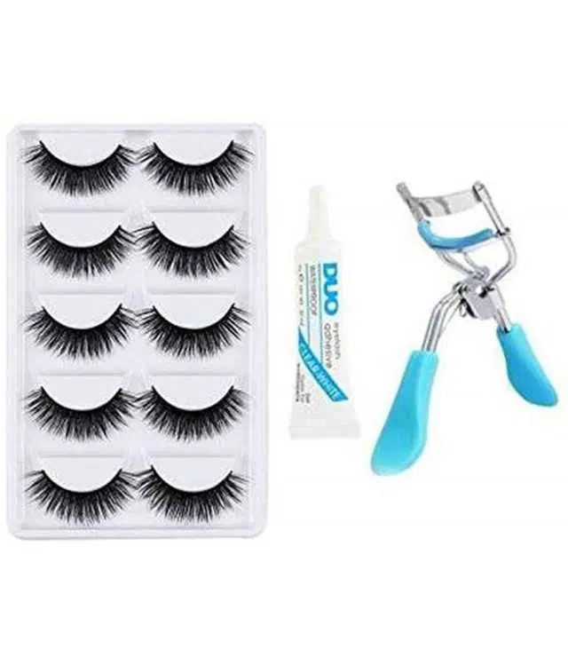 Lenon 5 Pair False Eyelash 1 Eye Glue & 1 Eyelash Curler, Pack of 7, S-15