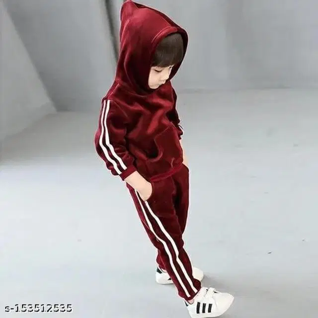 Velvet Solid Clothing Sets for Boys & Girls (Maroon, 0-1 Years)