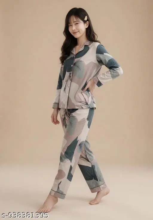 Night Suit for Girls (Green, 12-13 Years)