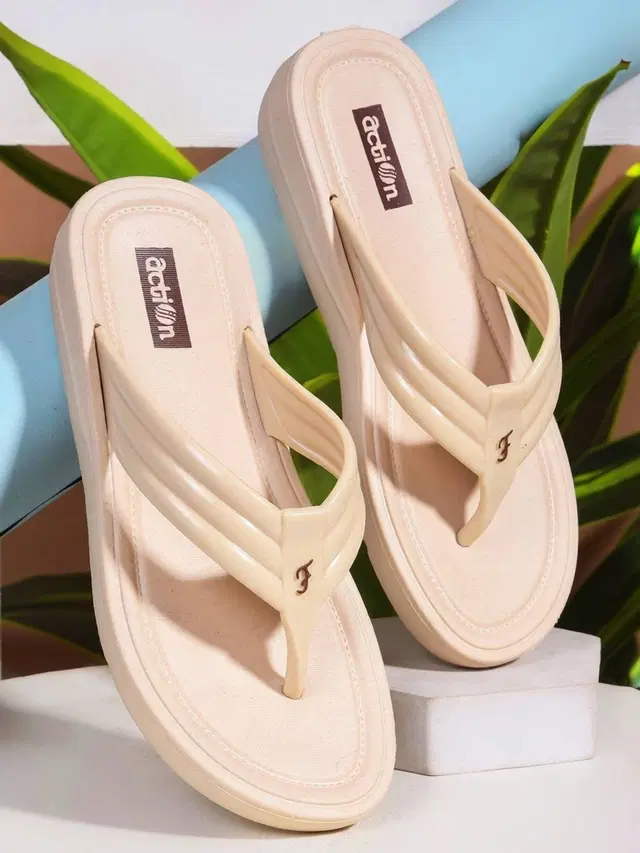 action Casual Slippers for Women (Beige, 8)