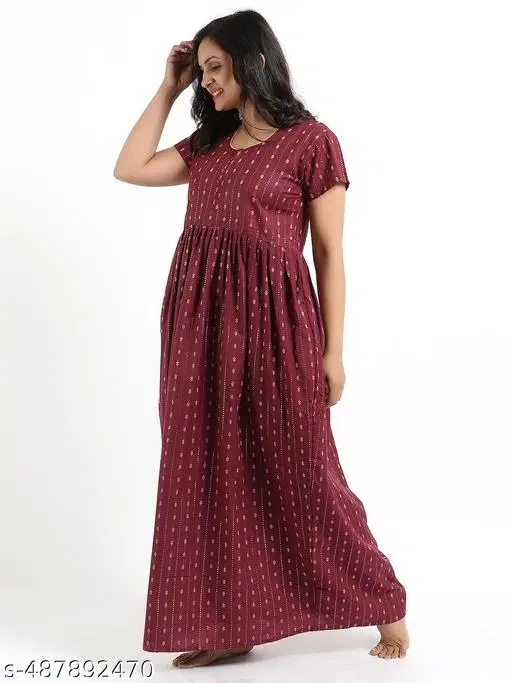 Satin Soft & Attractive Nightdress for Women & Girls , Red (M)