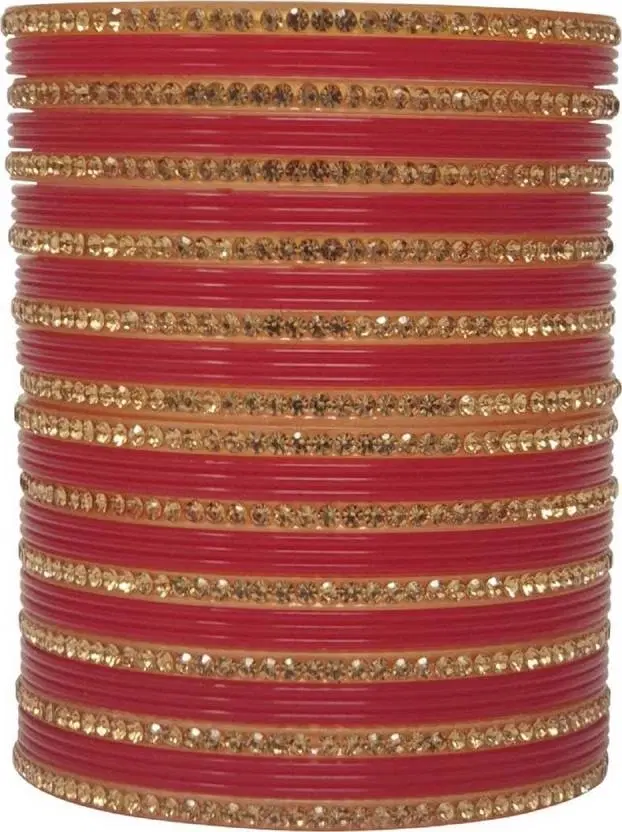 Plastic Traditional Stoned Chudha for Women, Red ( 2.4)