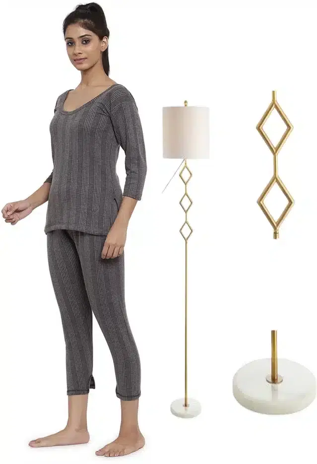 Polycotton Full Sleeves Thermal Set for Women (Grey, S)