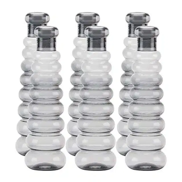 Airtight Plastic Water Bottle with Lid, Grey, 1000 ml, Pack of 6