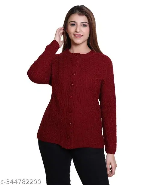 Acrylic Solid Sweater for Women (Maroon, M)