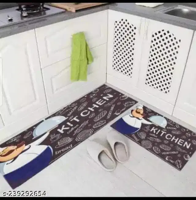 Anti Slip Kitchen Mat, Multicolor, Pack of 2