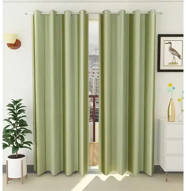 Solid Semi Transparent Window Curtains, Pack of 2, Green, 5 feet