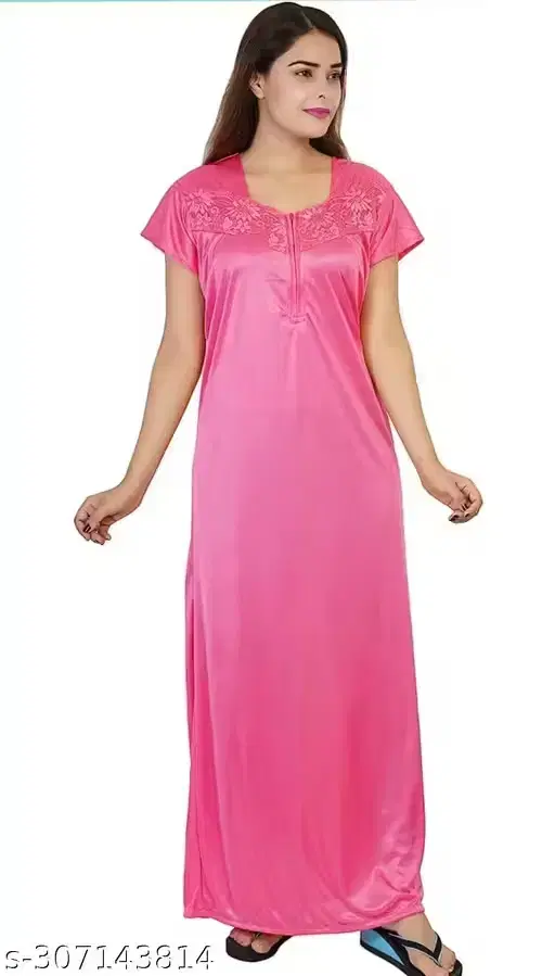 Trendy Satin Nightdress for Women, Pink (M)