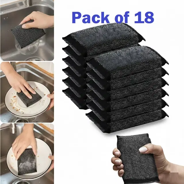 Stainless Steel Scrub Pad, Black, Pack of 18
