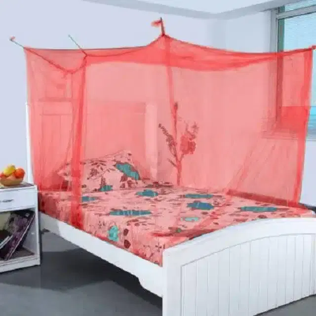 Polyester Single Bed Mosquito Net, Red, 6x3 feet