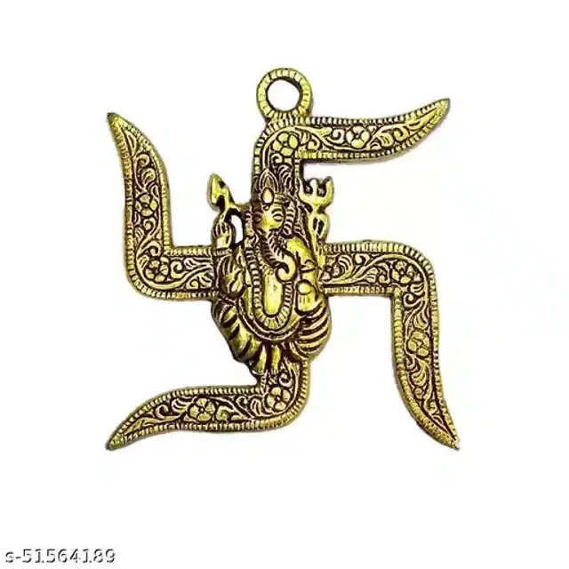 Metal Swastik Lord Ganesh Idol, Gold