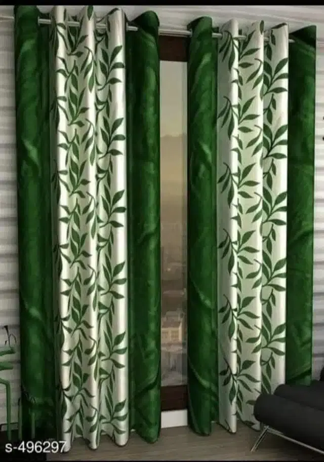 Window Curtains, Pack of 2, Green, 5 feet