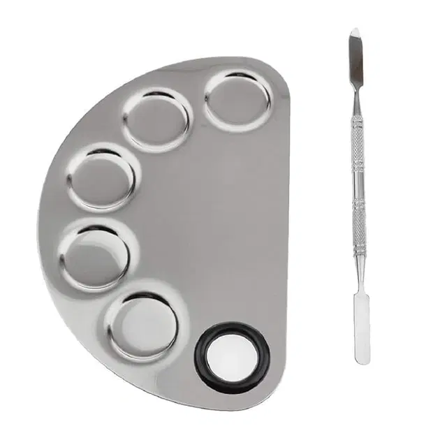 Stainless Steel Cosmetic Palette With Spatula For Foundation & Makeup Mixing (Pack Of 1)