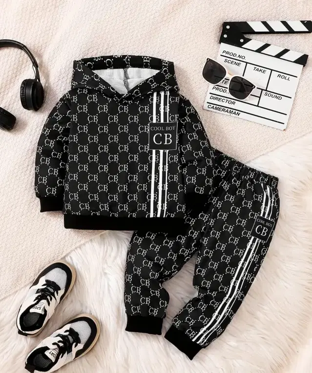 Cotton Hosiery Printed Clothing Set for Girls, Black (0-3 Months)