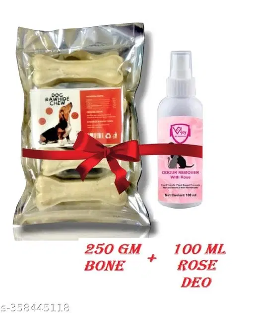 Dog Chew Calcium Bones (250gm) with Sweet Rose Fragrance Deodizer (100ml) ,(Pack Of 1)