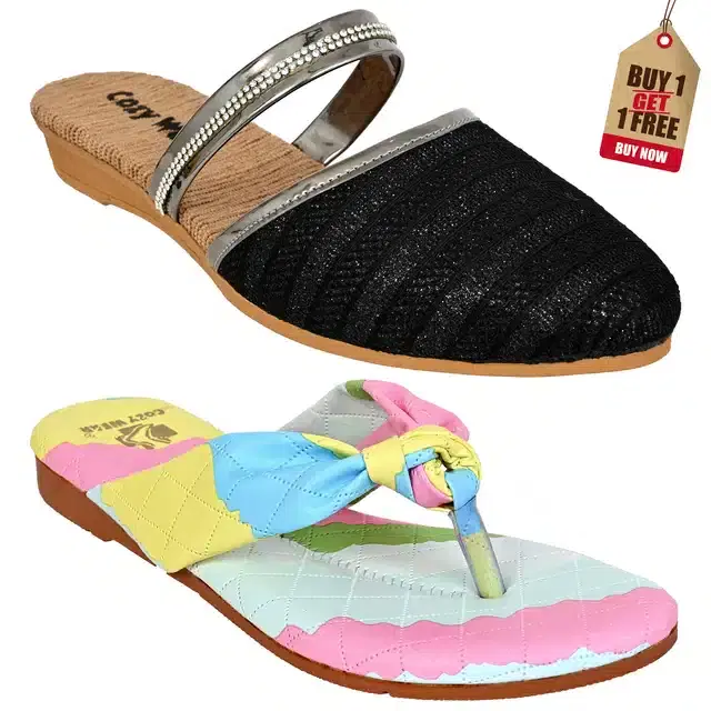 Bellies with Slippers for Women, Set of 2 (Multicolor, 6)