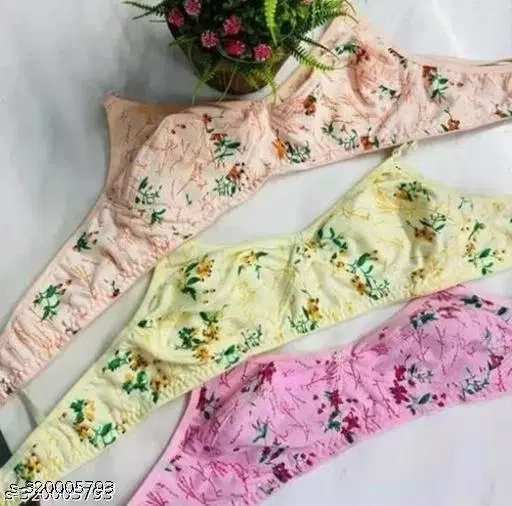 Hosiery Printed Bra for Woman, Multicolour, Pack of 3 (40B)