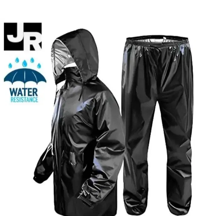 Polyester Full Sleeves Rainsuit Set for Men, Black, M