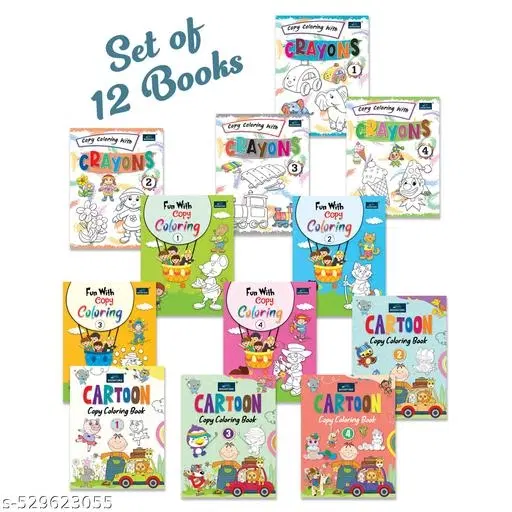 Bookford Exciting Combo set Coloring book for kids - Set of 12 books - Cartoon, Ships, and many more