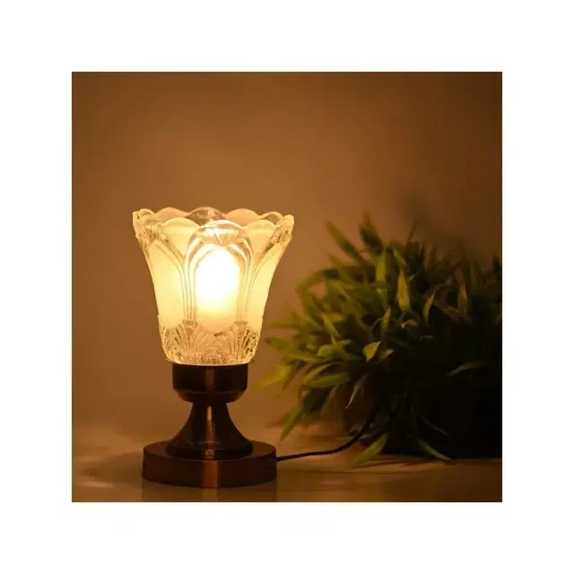 Frosted Tulip Glass Table Lamp With Brass Base (Clear)
