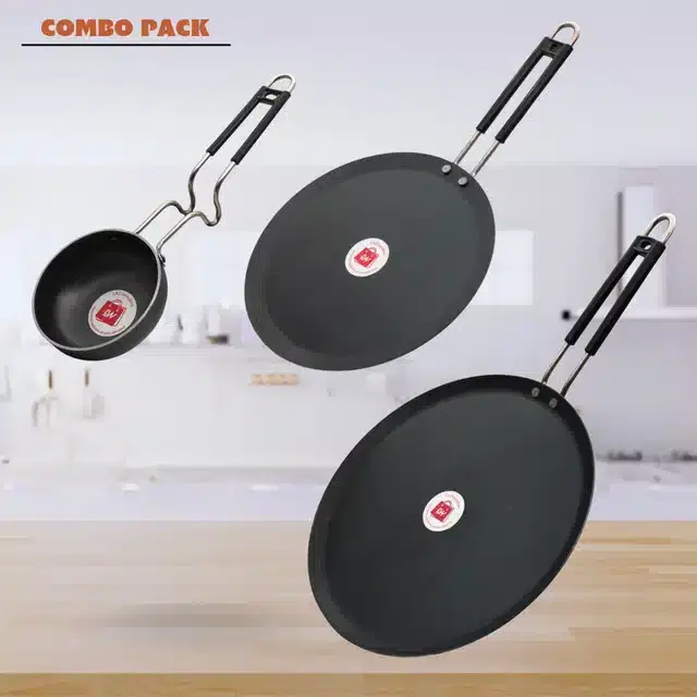 Tawa & Tadka Pan Set, Pack of 3, Black, 200 ml