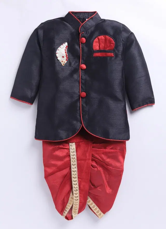 Boys Kurta Set (SN:3) Duplin Black & Red (1-2 Years)