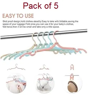 Plastic Foldable Cloth Hanger, Multicolor, Pack of 5