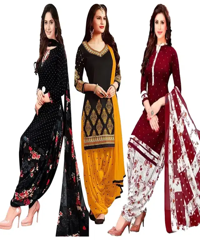 Crepe Printed Dress Material for Women, Pack of 3 (2 m) (Multicolor, 2 m)