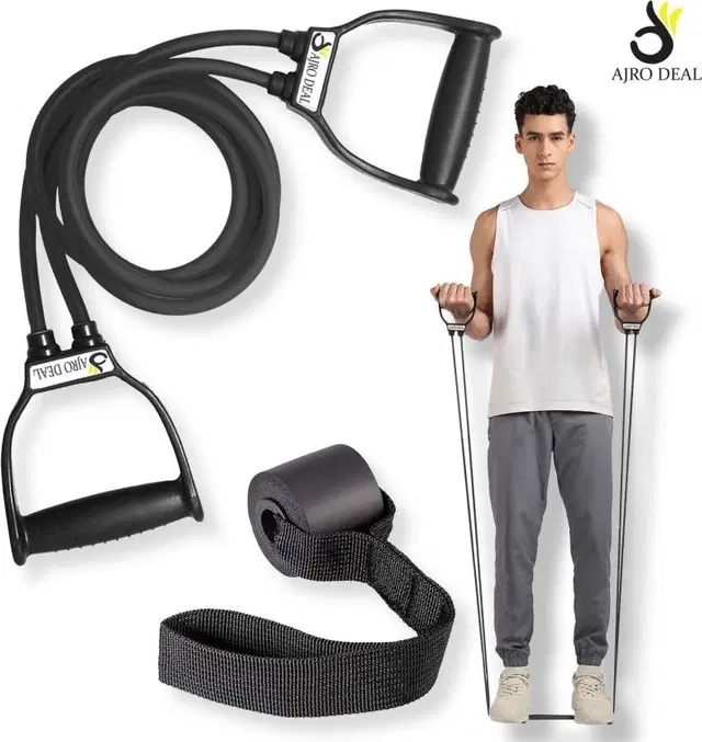 Double Toning Tube + Door Ankle Resistance Tube [Black, Pack of 2]