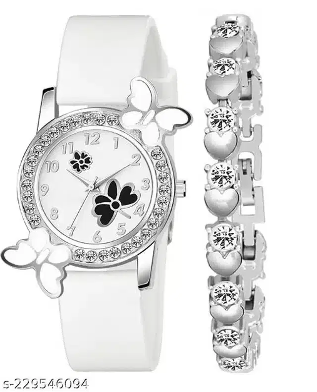 Analog Watch with Bracelet for Women, Set of 2 (Multicolor)