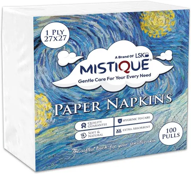 MISTIQUE 100 Pulls Tissue Paper Napkin, 1 Ply, 27x27