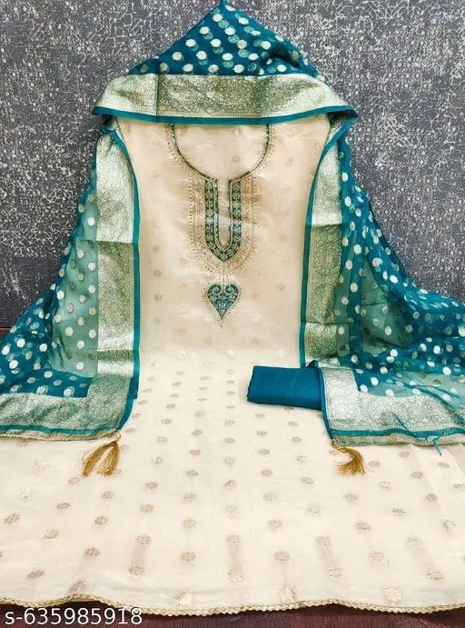 Chanderi Silk Punjabi/All Over Suits for Women (Blue, 7.05 meter (4XL)