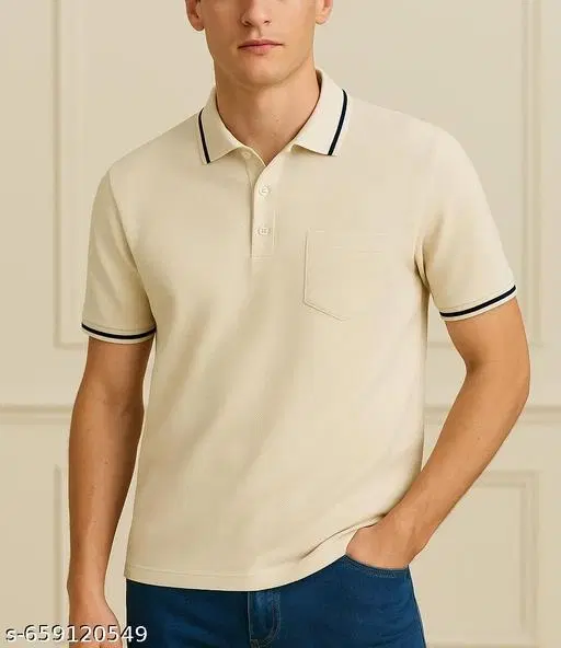 Cotton Blend Solid T-shirt for men, Beige (2XL)