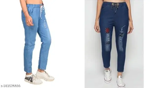 Denim Jeans for Girls, Pack of 2 (Blue, 11-12 Years)