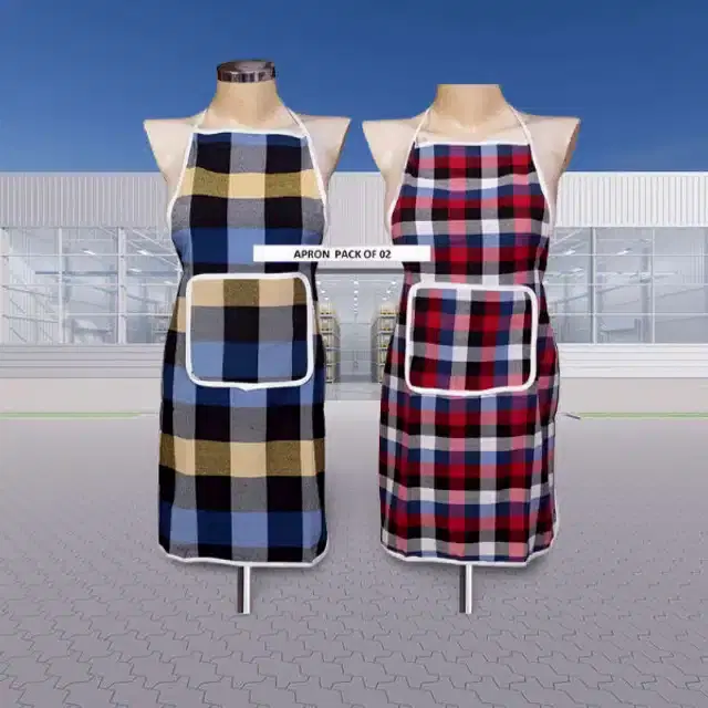 Cotton Kitchen Aprons, Multicolor, Pack of 2