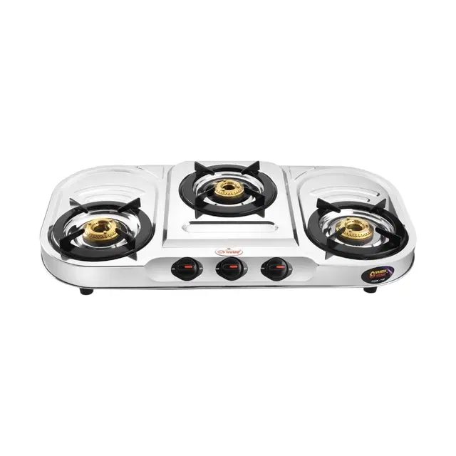 Stainless Steel ISI Certified 3 Burner Gas Stove, Silver