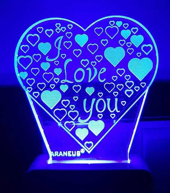 Unicept 3D I Love You Heart Night Light 7 Color Changing Illusion Lamp, Multicolor, NE-71